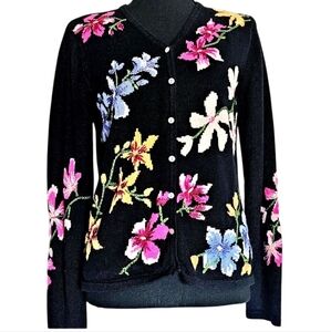 Vintage 90s Knit Button Up Coquette Dark Floral Cardigan Size M